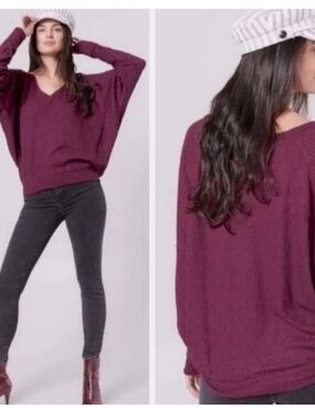 Free People Oversized V-Neck Sweater in Mulberry